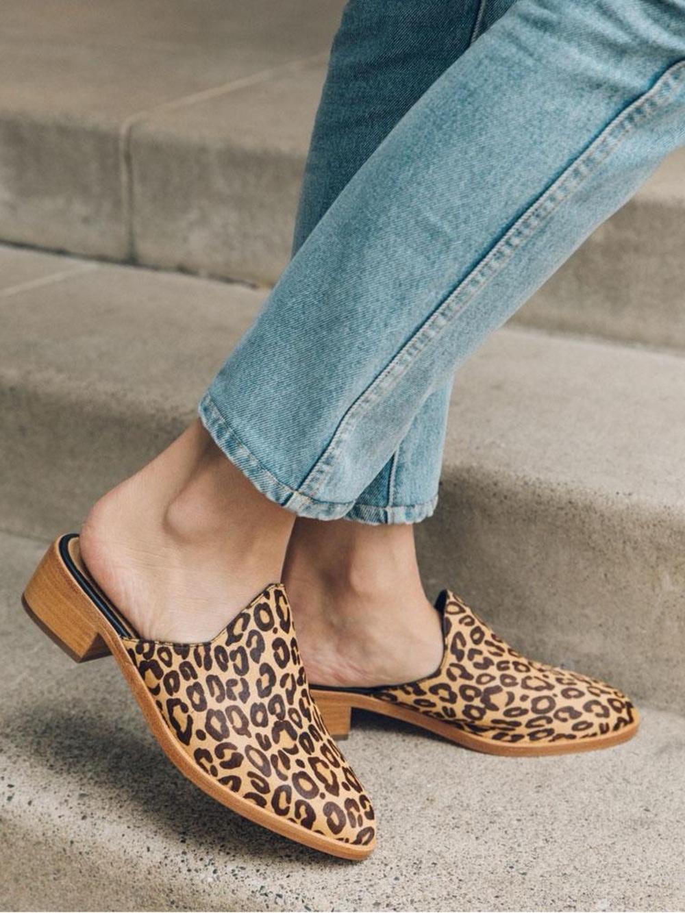 Soludos • Venetian Mule leopard calf hair leather slip on slide loafer